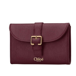 Chloé Burgundy Gold Buckle Cosmetic Pouch Bag